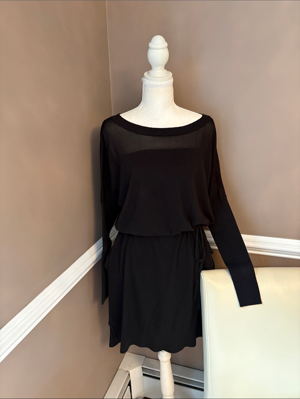 Victoria's Secret Black Long-Sleeve Boatneck Knit Dress